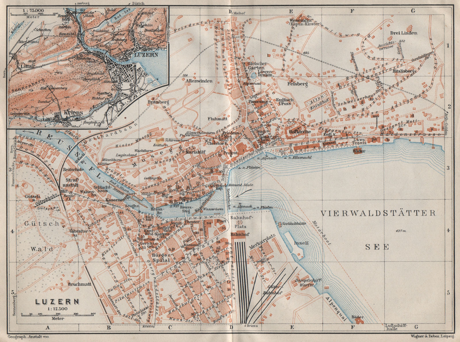 LUCERNE LUZERN. town city stadtplan. Switzerland Suisse Schweiz 1911 old map